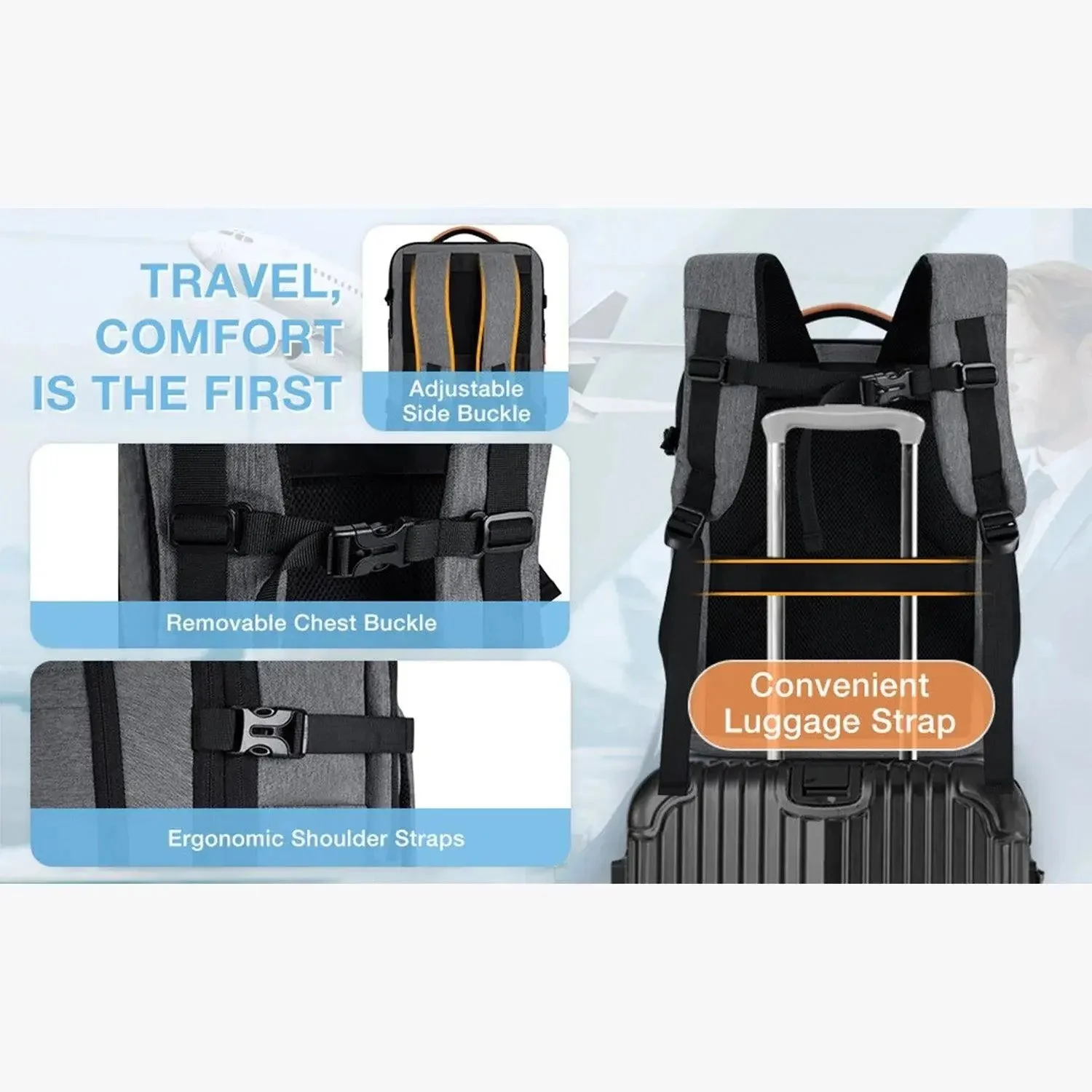Falco 40L Expandable Airline Approved Carry On Travel Backpack - Image 7