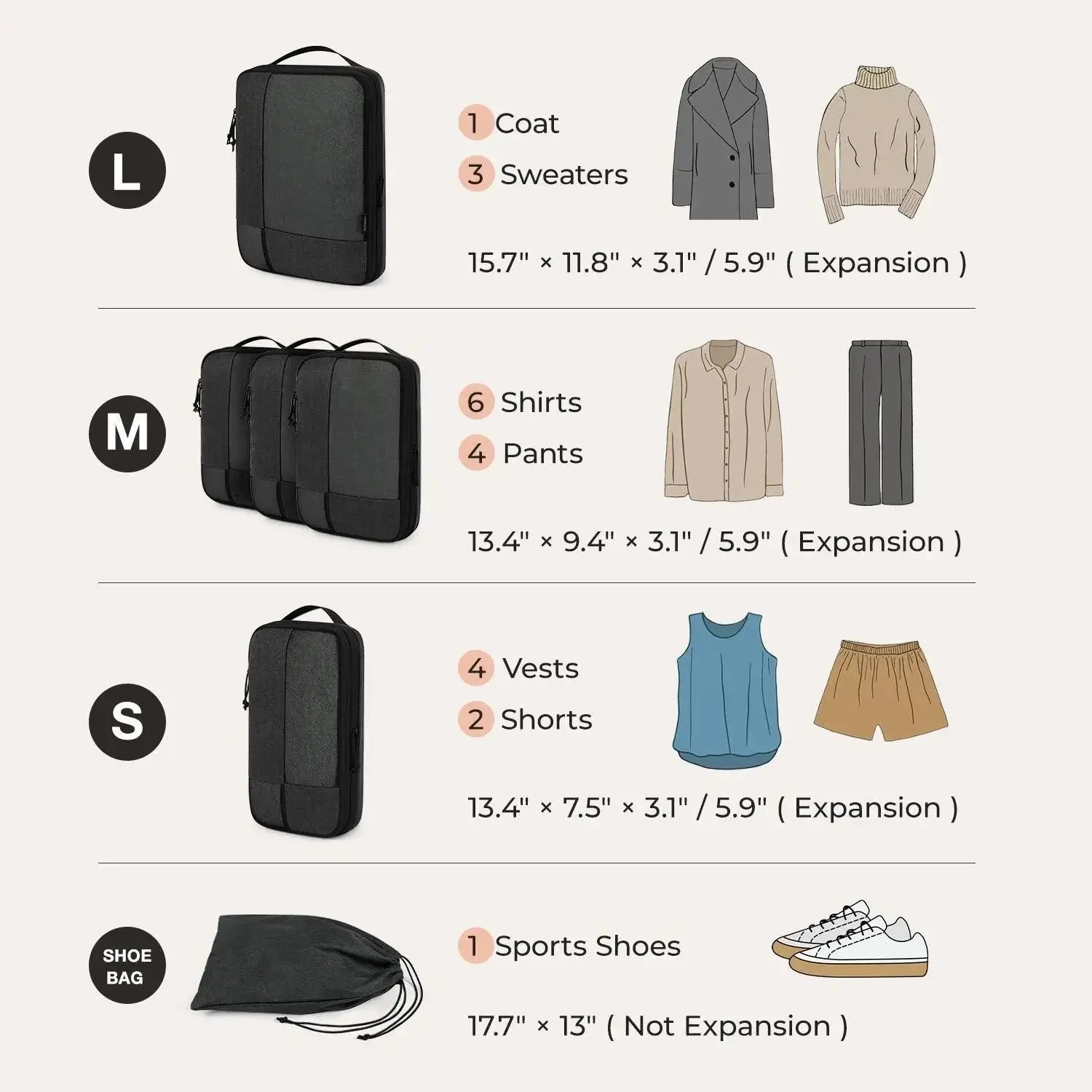 6PCS Compression Travel Packing Cubes for Suitcases - Image 12