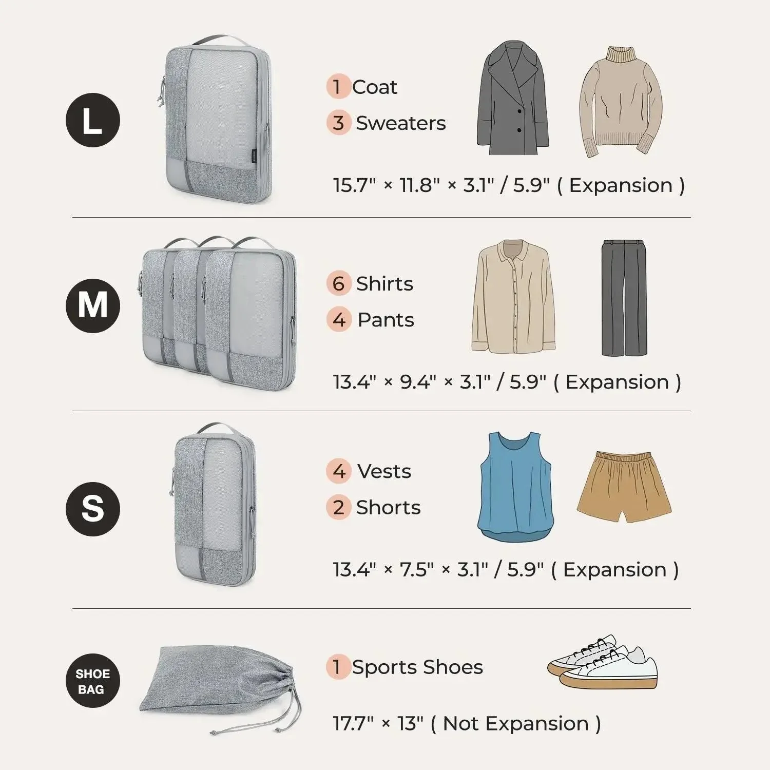 6PCS Compression Travel Packing Cubes for Suitcases - Image 22