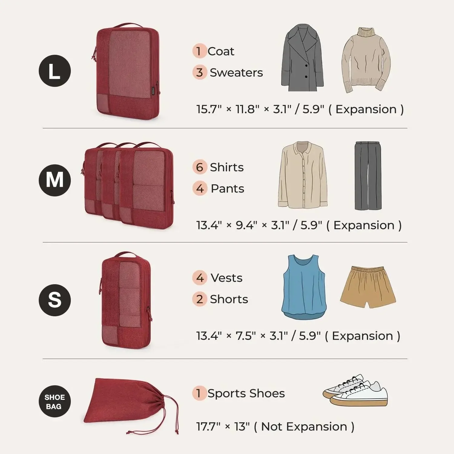 6PCS Compression Travel Packing Cubes for Suitcases - Image 3