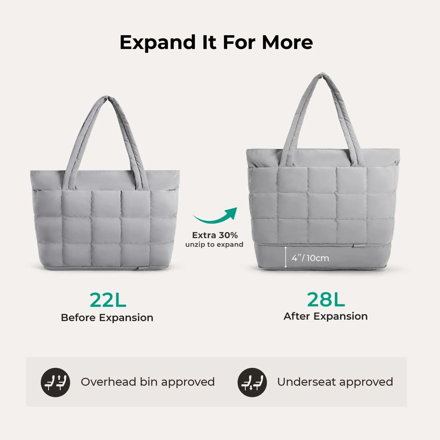 Bubble 22L-28L Expandable Puffer Travel Tote Bag - Image 14